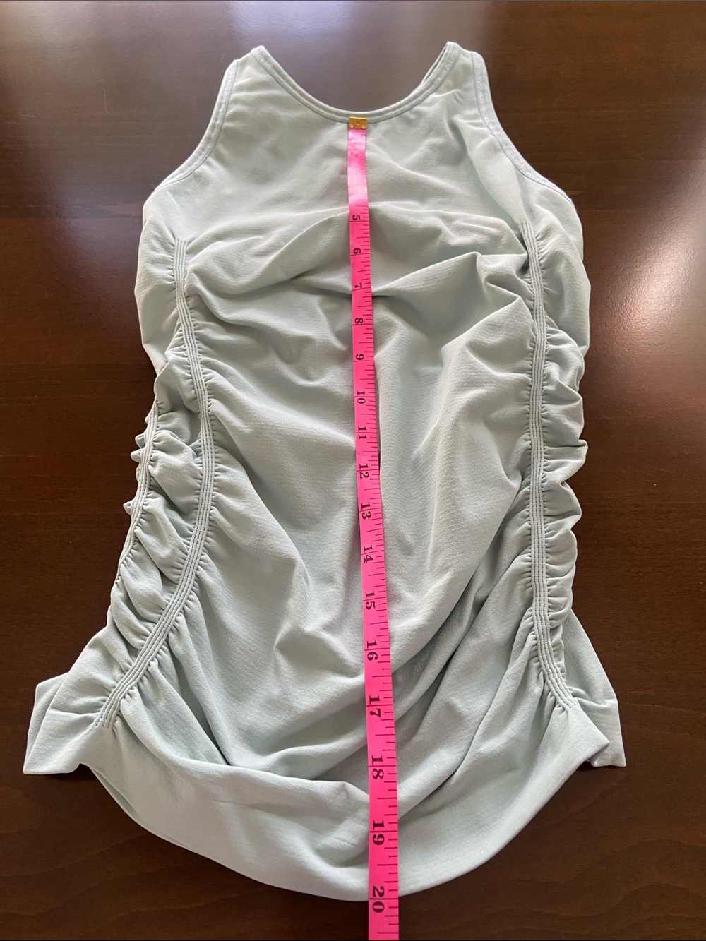Light Aqua Nux tank with ruched sides, crisscross straps on back, size S. - Picture 8 of 12